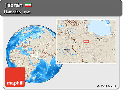 Shaded Relief Location Map of Ţāsrān