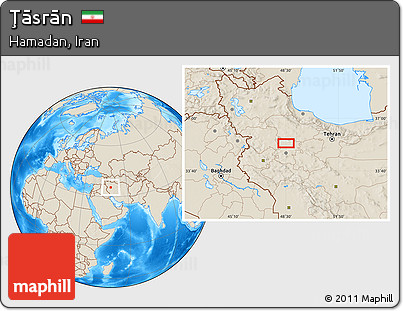 Shaded Relief Location Map of Ţāsrān