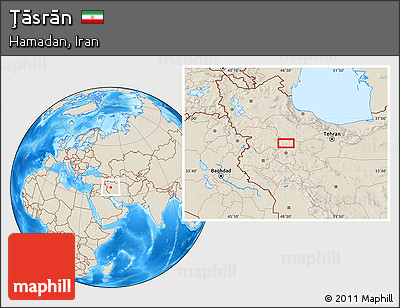 Shaded Relief Location Map of Ţāsrān
