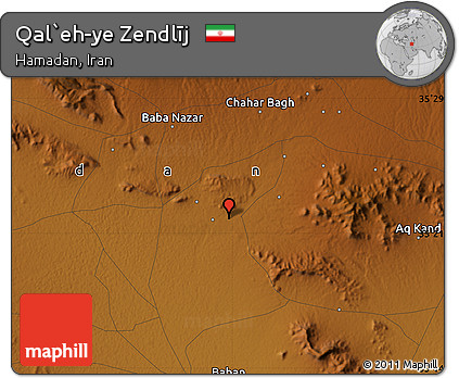 Physical Map of Qal`eh-ye Zendlīj