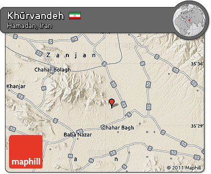 Shaded Relief Map of Khūrvandeh