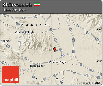 Shaded Relief Map of Khūrvandeh