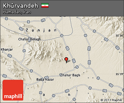 Shaded Relief Map of Khūrvandeh