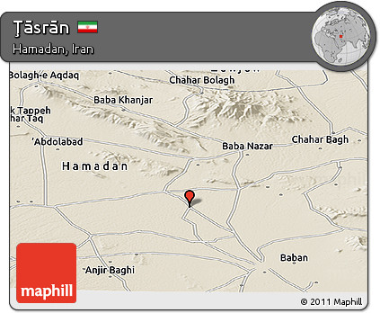 Shaded Relief Panoramic Map of Ţāsrān