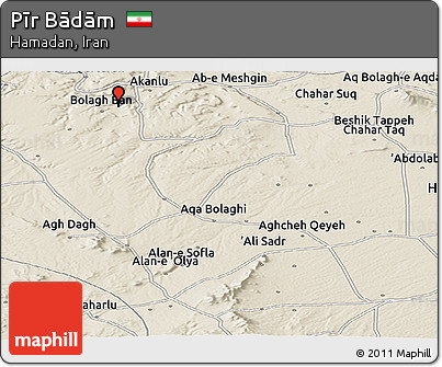 Shaded Relief Panoramic Map of Pīr Bādām