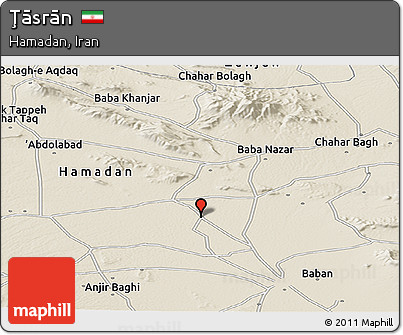 Shaded Relief Panoramic Map of Ţāsrān