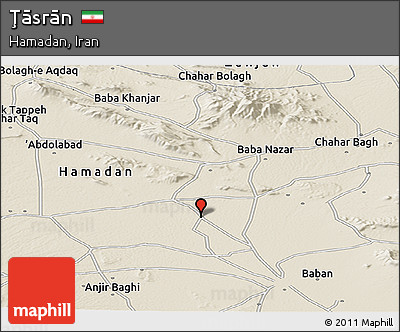 Shaded Relief Panoramic Map of Ţāsrān