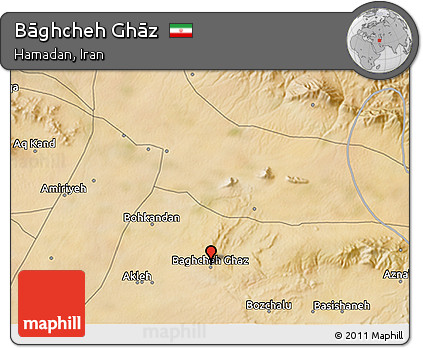 Satellite 3D Map of Bāghcheh Ghāz