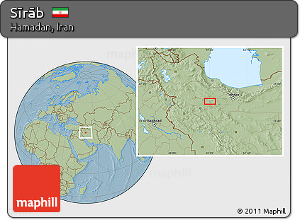 Savanna Style Location Map of Sīrāb, hill shading