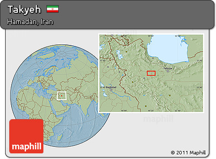 Savanna Style Location Map of Takyeh, hill shading