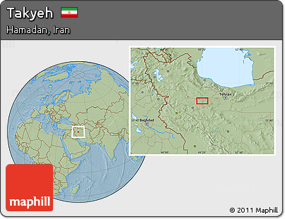 Savanna Style Location Map of Takyeh, hill shading