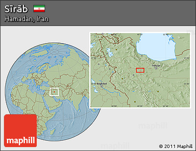 Savanna Style Location Map of Sīrāb, hill shading