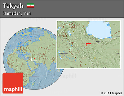 Savanna Style Location Map of Takyeh, hill shading