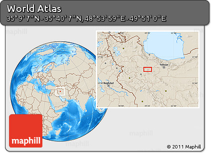 Shaded Relief Location Map of the Area around 35° 24' 37" N, 49° 22' 30" E