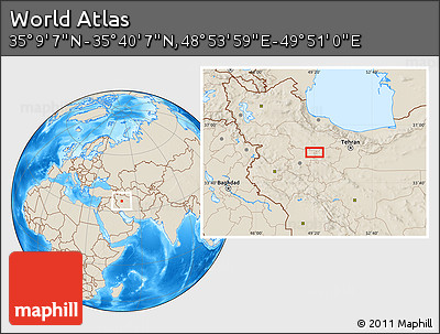 Shaded Relief Location Map of the Area around 35° 24' 37" N, 49° 22' 30" E