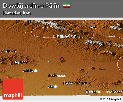 Physical Panoramic Map of Dowlūjerdīn-e Pā'īn