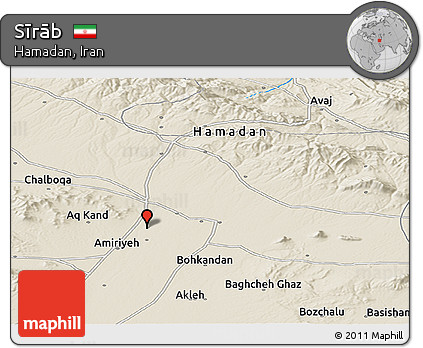 Shaded Relief Panoramic Map of Sīrāb