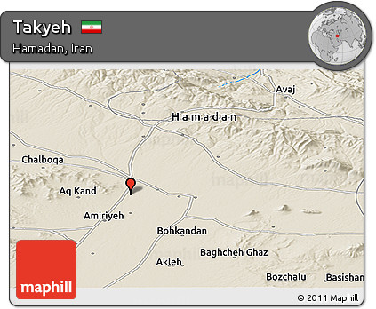 Shaded Relief Panoramic Map of Takyeh