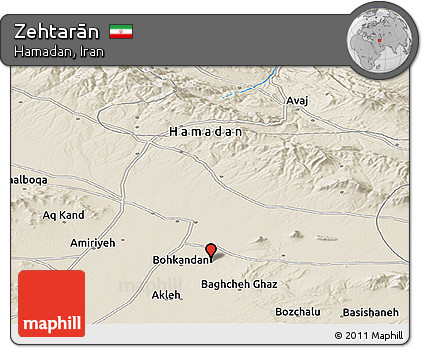Shaded Relief Panoramic Map of Zehtarān