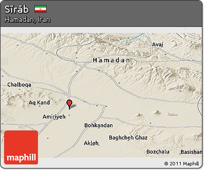 Shaded Relief Panoramic Map of Sīrāb