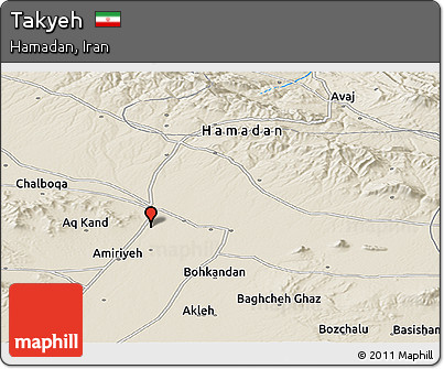 Shaded Relief Panoramic Map of Takyeh