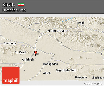 Shaded Relief Panoramic Map of Sīrāb