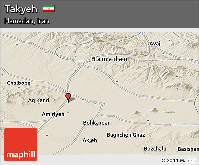 Shaded Relief Panoramic Map of Takyeh