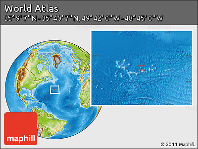Physical Location Map of the Area around 35° 24' 37" N, 49° 13' 30" W