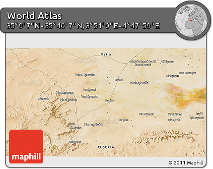 Satellite 3D Map of the Area around 35° 24' 37" N, 4° 19' 30" E