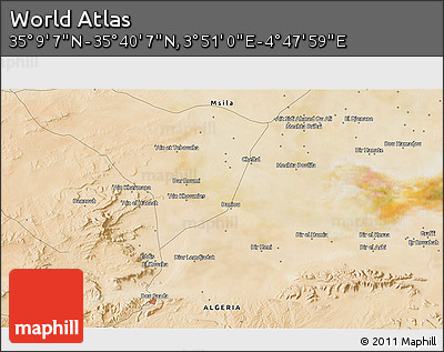 Satellite 3D Map of the Area around 35° 24' 37" N, 4° 19' 30" E