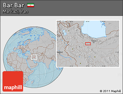Gray Location Map of Bar Bar, hill shading