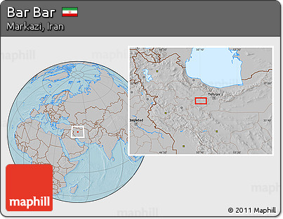 Gray Location Map of Bar Bar, hill shading