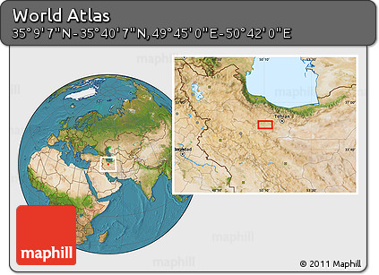 Satellite Location Map of the Area around 35° 24' 37" N, 50° 13' 30" E