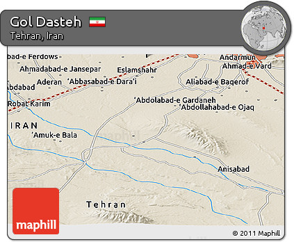 Shaded Relief Panoramic Map of Gol Dasteh