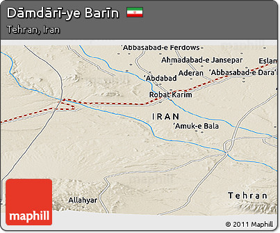 Shaded Relief Panoramic Map of Dāmdārī-ye Barīn