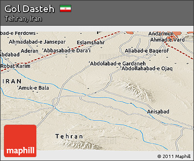 Shaded Relief Panoramic Map of Gol Dasteh