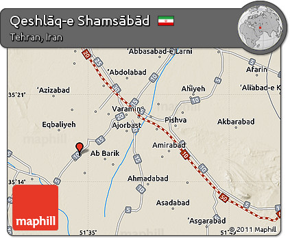 Shaded Relief Map of Qeshlāq-e Shamsābād