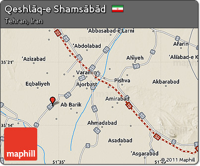 Shaded Relief Map of Qeshlāq-e Shamsābād