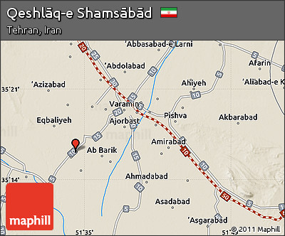 Shaded Relief Map of Qeshlāq-e Shamsābād
