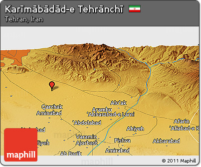 Physical Panoramic Map of Karīmābādād-e Tehrānchī