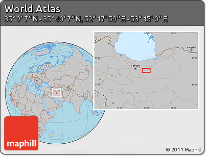 Gray Location Map of the Area around 35° 24' 37" N, 52° 46' 29" E
