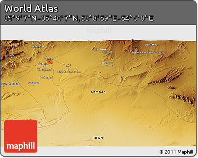 Physical 3D Map of the Area around 35° 24' 37" N, 53° 37' 30" E