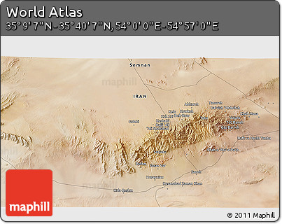 Satellite 3D Map of the Area around 35° 24' 37" N, 54° 28' 30" E
