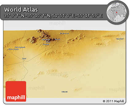 Physical 3D Map of the Area around 35° 24' 37" N, 55° 19' 30" E