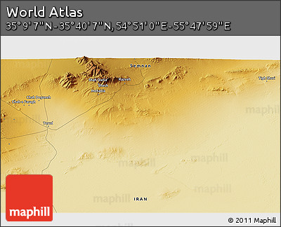 Physical 3D Map of the Area around 35° 24' 37" N, 55° 19' 30" E
