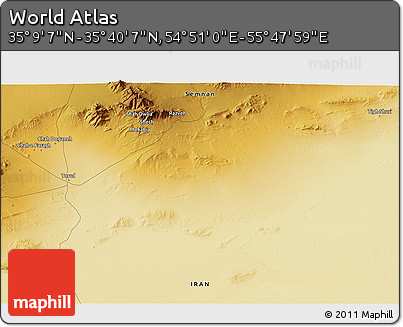 Physical 3D Map of the Area around 35° 24' 37" N, 55° 19' 30" E