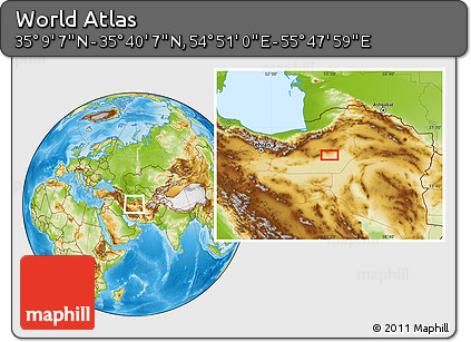 Physical Location Map of the Area around 35° 24' 37" N, 55° 19' 30" E