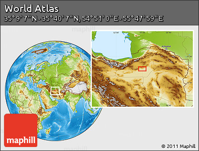 Physical Location Map of the Area around 35° 24' 37" N, 55° 19' 30" E