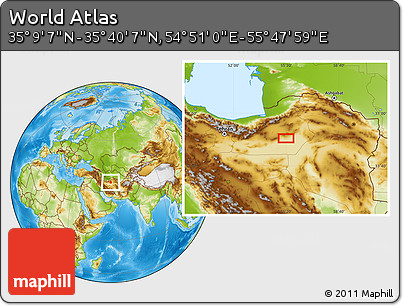 Physical Location Map of the Area around 35° 24' 37" N, 55° 19' 30" E