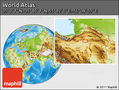Physical Location Map of the Area around 35° 24' 37" N, 56° 10' 29" E
